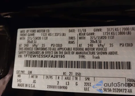 2019 Ford F-150 Xl z USA, uszkodzony, nr VIN 1FTEW1E55KFA28195